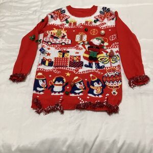 Ugly Christmas Sweater 3D Ornaments Toy Tinsel Embellished Women's M